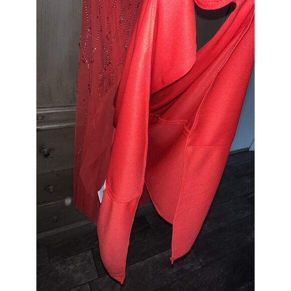 David’s Bridal Sequin Tulle Gown Prom Formal Red Orange XS Beaded - Picture 13 of 16